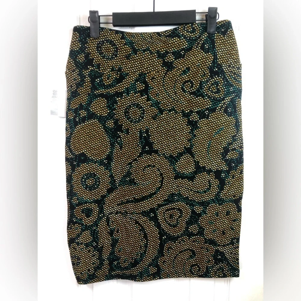 LuLaRoe Gold and Black Paisley Pencil Skirt